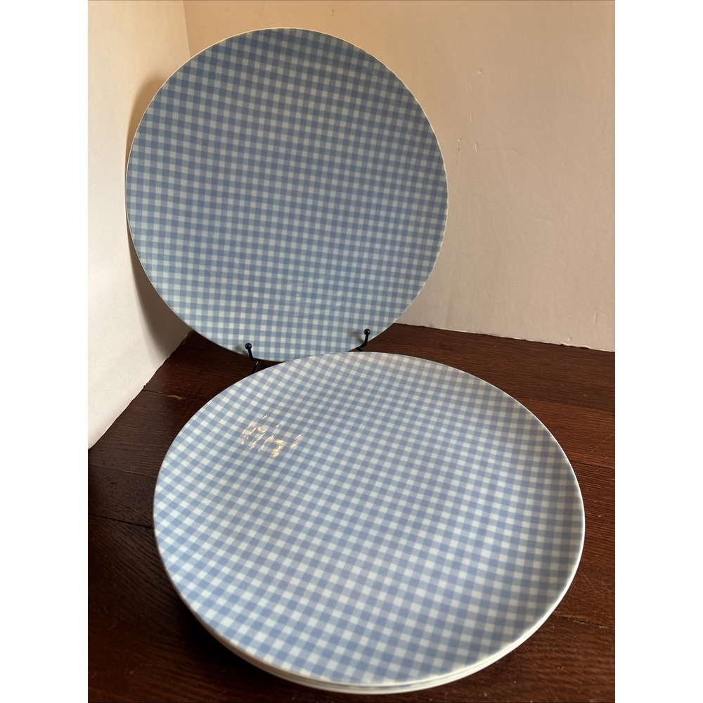 4- Studio Nova Gingham Sky Blue 12" Chop Plates French Country Shabby Farmhouse